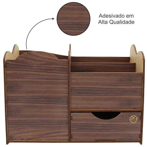 Porta Treco Organizador Amadeirado Com Gaveta   Mdf 