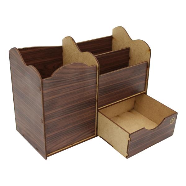 Porta Treco Organizador Amadeirado Com Gaveta   Mdf 