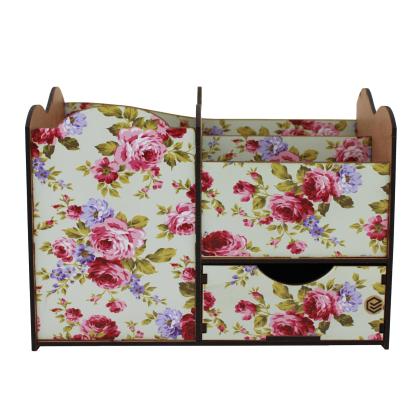 Porta Treco Organizador Floral Com Gaveta Mdf 