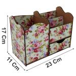 Porta Treco Organizador Floral Com Gaveta Mdf 