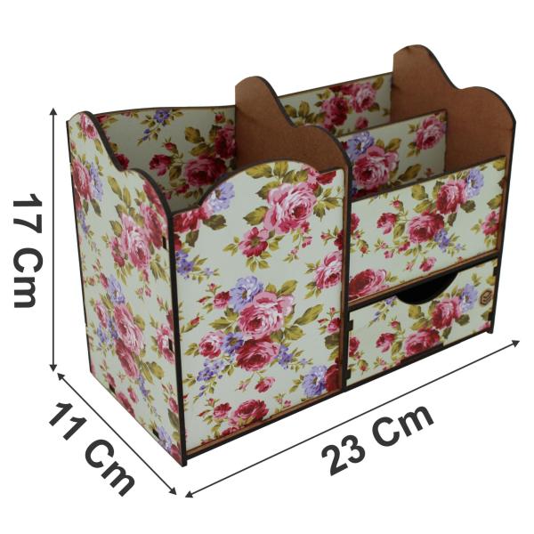 Porta Treco Organizador Floral Com Gaveta Mdf 