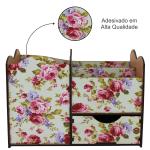 Porta Treco Organizador Floral Com Gaveta Mdf 