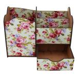 Porta Treco Organizador Floral Com Gaveta Mdf 