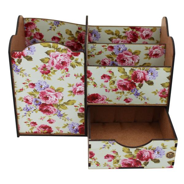 Porta Treco Organizador Floral Com Gaveta Mdf 