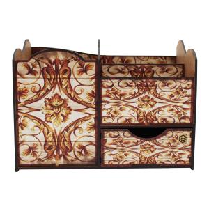 Porta Treco Organizador Floral  Envelhecido Com Gaveta Mdf 