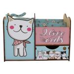 Porta Treco Organizador Gatinhos Com Gaveta Mdf