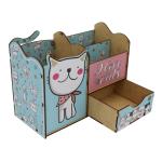 Porta Treco Organizador Gatinhos Com Gaveta Mdf