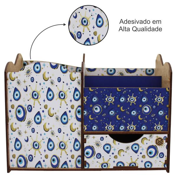 Porta Treco Organizador Olho Grego Com Gaveta   Mdf 