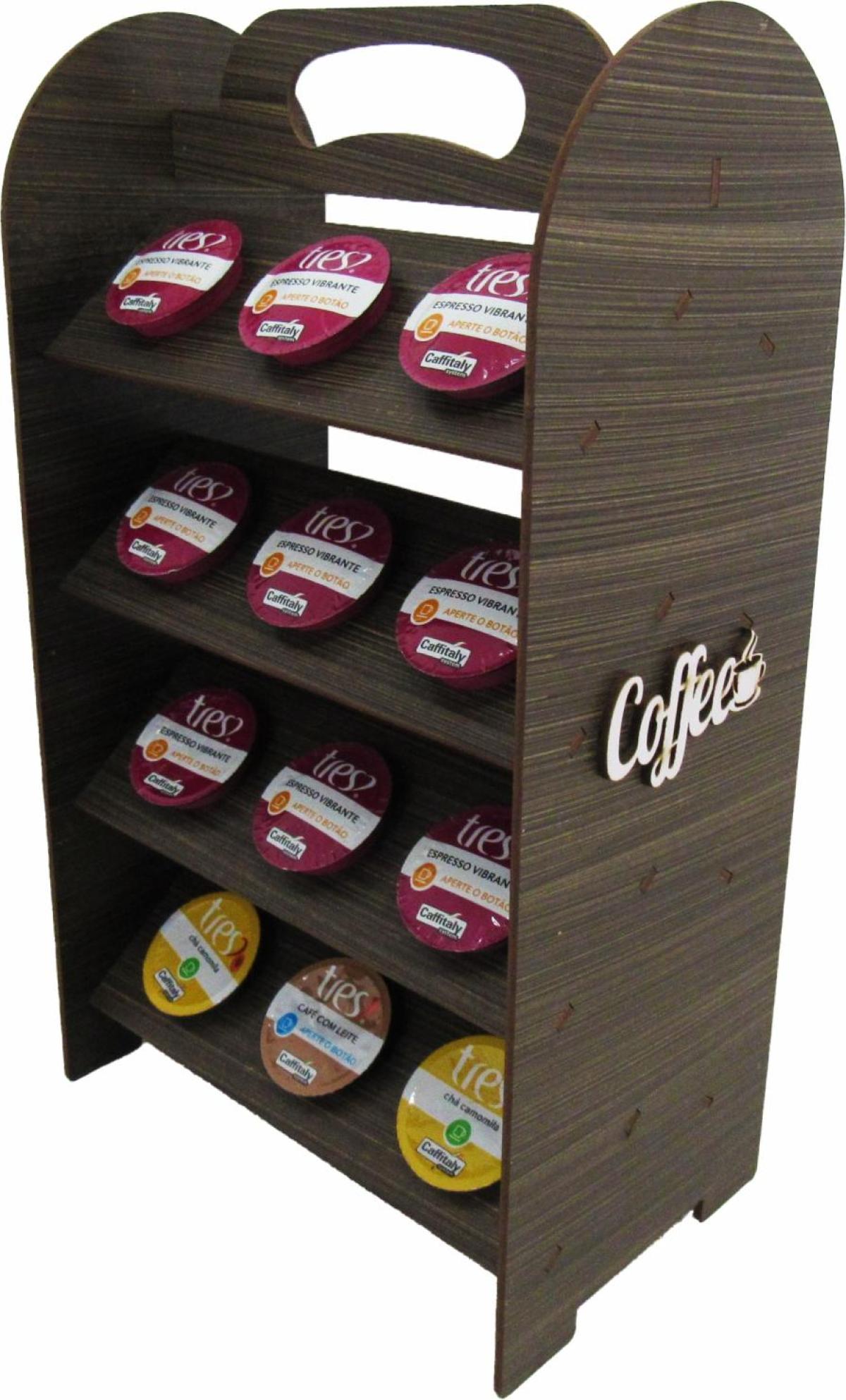 Prateleira Porta Cápsulas Coffee Capacidade 24 Cápsulas Três Coração Mdf