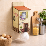 Puxa Saco de Parede Porta Sacolas Organizador Cozinha Casinha em MDF Decorativo