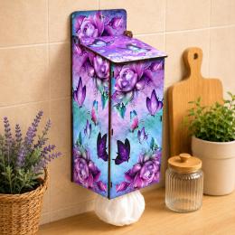 Puxa saco cozinha em mdf flores e borboletas porta sacolas