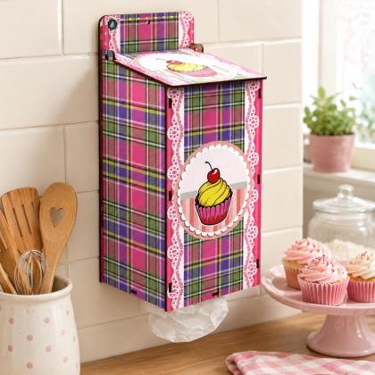 Puxa-Saco Decorado Cupcake MDF 12x10x27 cm