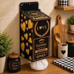 Puxa-saco decorado love amarelo mdf 12x10x27 cm