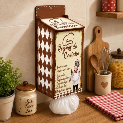 Puxa-Saco Decorado Regras da Cozinha - Marrom 12x10x27 cm