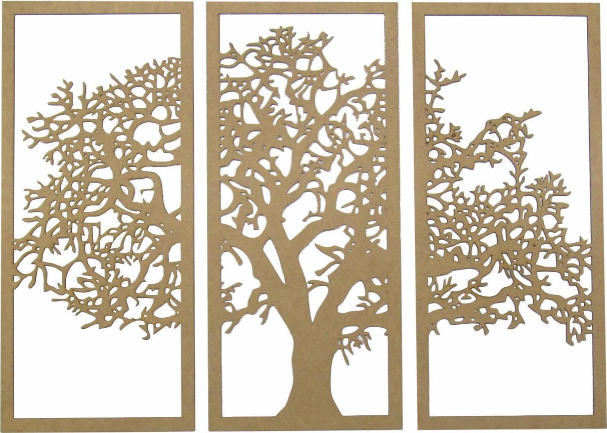 Trio de Quadros Composto Recorte Arvore Da Vida Mdf