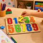 Quebra Cabeça Infantil Números 0 a 9 Brinquedo Educativo Pedagógico MDF de Encaixe Colorido