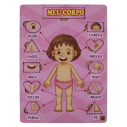 Quebra Cabeça Pedagógico Partes do Corpo Menina 21,5X29CM