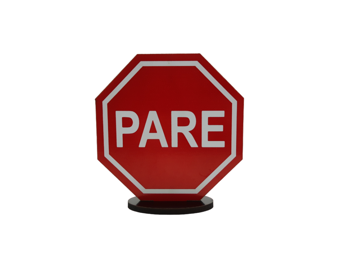 SINALIZAÇÃO PARE COM BASE ADESIVADO