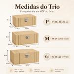 Trio de Frasqueira Baú Alta Organizador em MDF com Fecho e Dobradiça de Metal para Decoração