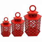 Trio de Lamparina Vermelha MDF para Casamento – Decoração Charmosa e Elegante para Festas