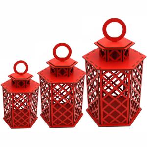 Trio de Lamparina Vermelha MDF para Casamento – Decoração Charmosa e Elegante para Festas
