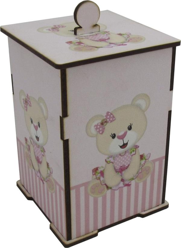 Trio de Potes Bebê Ursa Rosa Mdf Adesivado